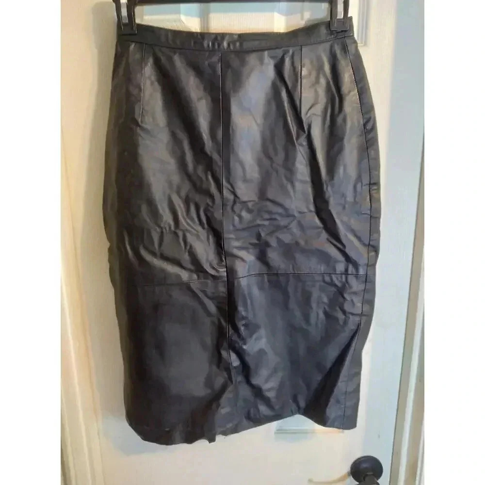 Comint Leather Skirt Black Pencil Midi Vintage Sz 10 Gothic Grunge Y2k